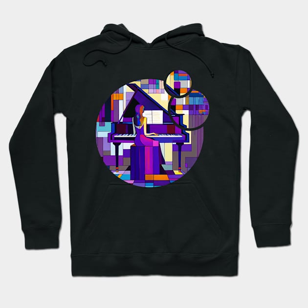 A female pianist in a purple dressplay, Abstract piano Hoodie by fachtali